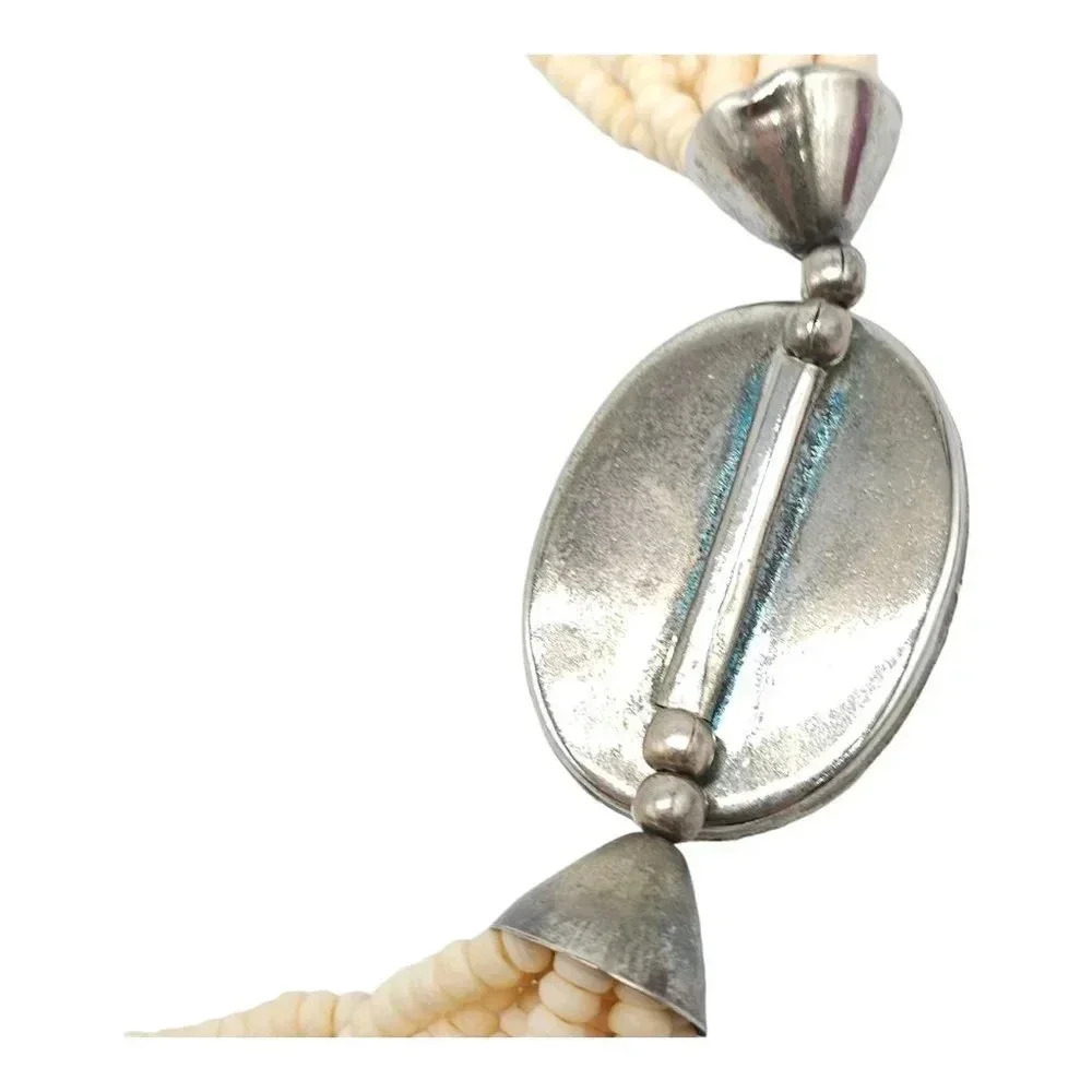Bovine Bone Bead Beaded Multi-Strand Statement Silver Tone Necklace - Picture 5 of 6